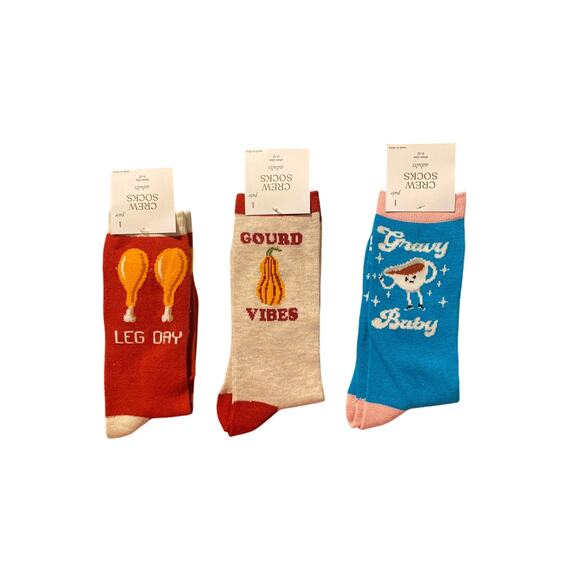 Thanksgiving Themed Novelty Socks Shoe Size 6-10 Turkey Leg Squash Gravy Unisex - Picture 1 of 5